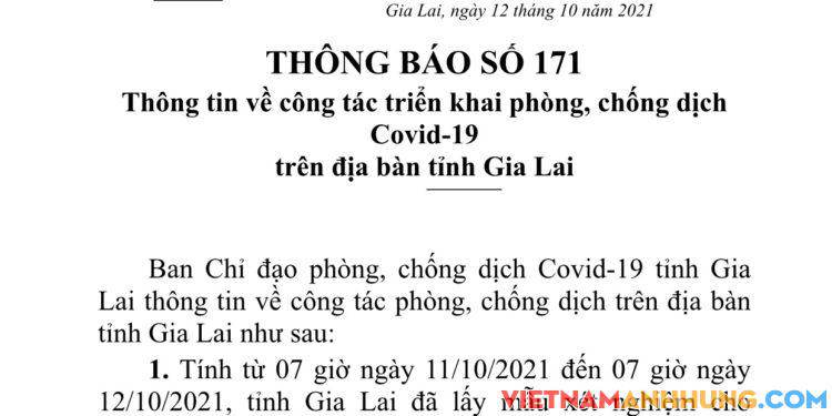 Thông báo 171: Gia Lai ghi nhận thêm 25 ca dương tính mới và 05 ca tái dương tính với Sars-CoV-2 đi từ vùng dịch về