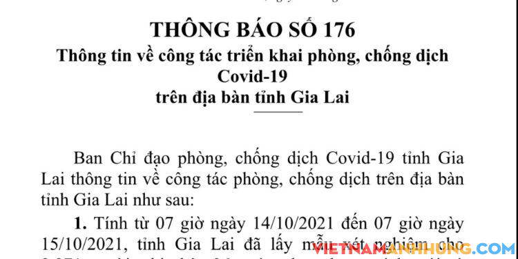 Thông báo 176: Gia Lai ghi nhận thêm 36 trường hợp dương tính và 03 trường hợp đi từ vùng dịch về tái dương tính với Sars-CoV-2