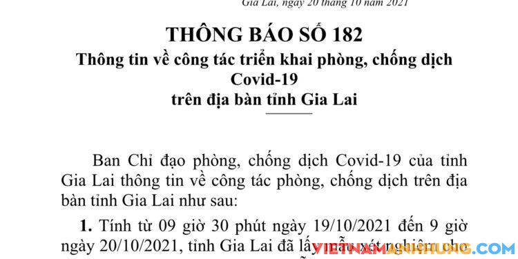 Thông báo 182: Gia Lai ghi nhận thêm 51 trường hợp dương tính với Sars-CoV-2