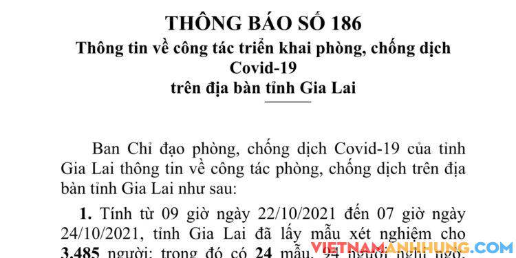 Thông báo 186: Gia Lai ghi nhận 62 trường hợp dương tính mới với SARS-CoV-2 và 04 trường hợp tái dương tính là người đi từ vùng dịch về