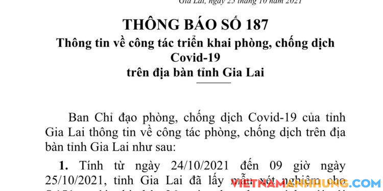 Thông báo 187: Gia Lai ghi nhận thêm 36 trường hợp dương tính với Sars-CoV-2 và 01 trường hợp tái dương tính đi từ vùng dịch về