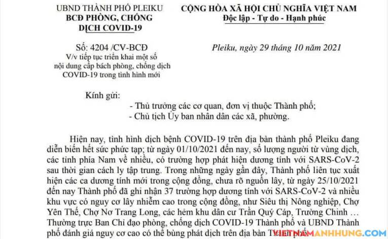 Tp Pleiku: Một số loại hình được phép hoạt động phải tuân thủ các quy định về phòng, chống dịch Covid-19