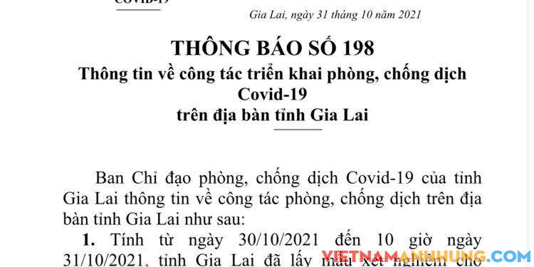 Thông báo 198: Gia Lai ghi nhận thêm 56 trường hợp dương tính với Sars-CoV-2