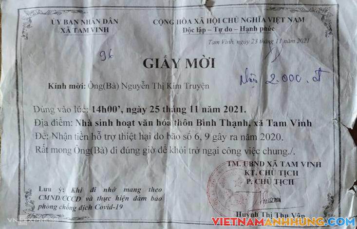 Được hỗ trợ 2.000 đồng thiệt hại do bão