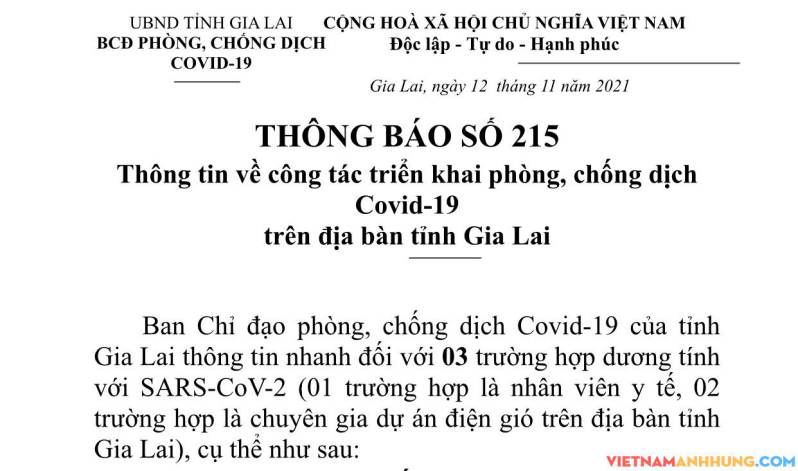 Thông báo 215: Thông tin nhanh về 03 trường hợp dương tính với Sars-CoV-2 trên địa bàn thành phố Pleiku