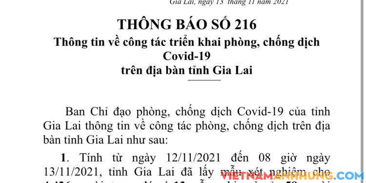 Thông báo 216: Sáng 13/11/2021 ghi nhận thêm 14 ca dương tính với Sars-COV-2