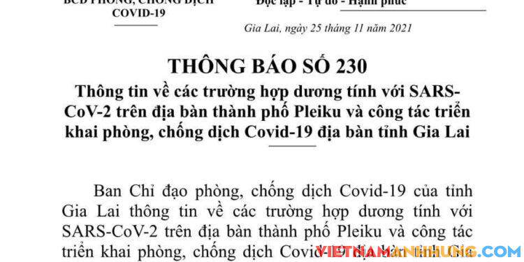 Thông báo 230: Thông tin nhanh về 30 trường hợp dương tính với Sars-CoV-2 tại Pleiku