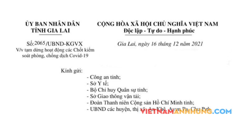 Gia Lai: Tạm dừng các Chốt kiểm soát phòng, chống dịch Covid-19