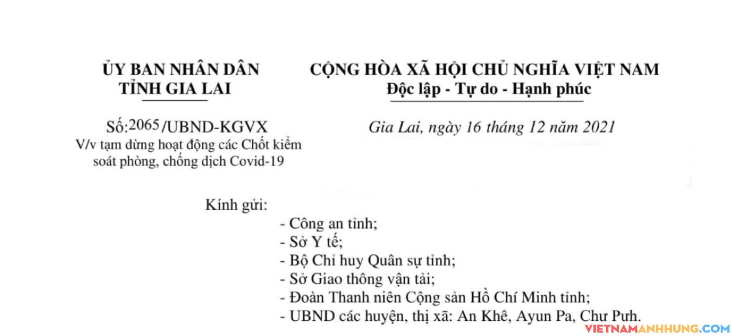 Gia Lai: Tạm dừng các Chốt kiểm soát phòng, chống dịch Covid-19