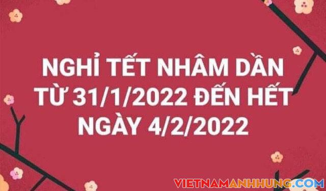 Lịch nghỉ tết Nhâm Dần 2022