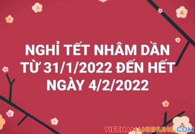 Lịch nghỉ tết Nhâm Dần 2022