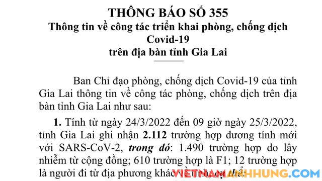 Sáng 25/3/2022, Gia Lai ghi nhận th 2.112 trường hợp dương tính với Sars-CoV-2
