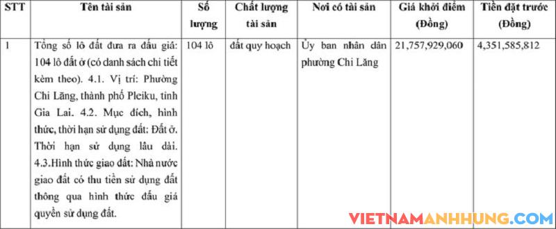 Đấu giá 104 lô đất ở tại phường Chi Lăng, thành phố Pleiku, tỉnh Gia Lai