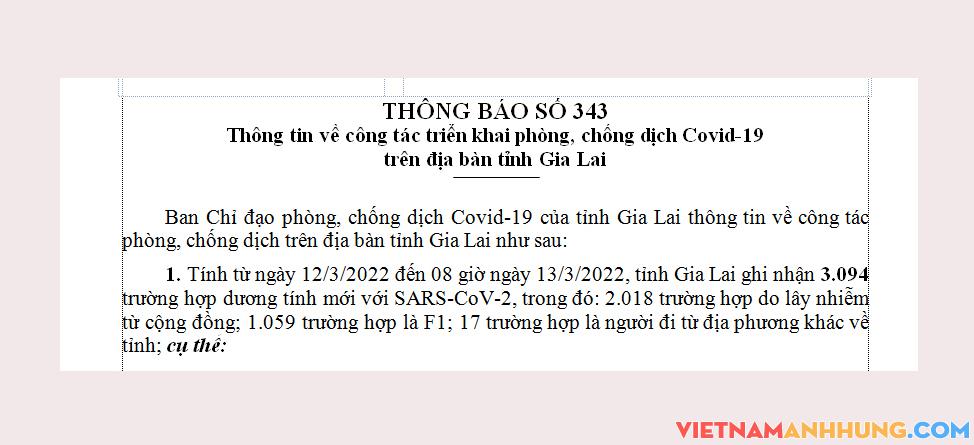 Sáng 13/3/2022, Gia Lai ghi nhận thêm 3.094 trường hợp dương tính với Sars-CoV-2
