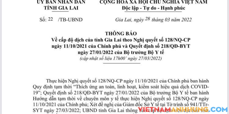 Thông báo cấp độ dịch của thành phố Pleiku mới nhất