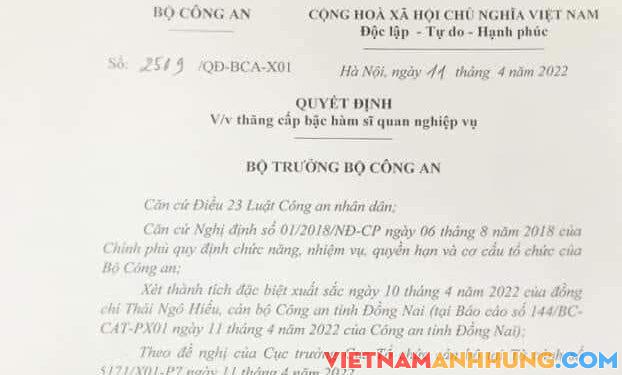 Thăng cấp bậc hàm lên Đại úy Cảnh sát dũng cảm cứu 4 người đuối nước
