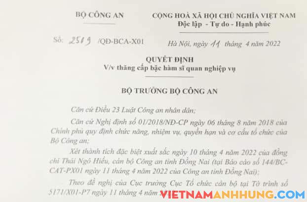 Thăng cấp bậc hàm lên Đại úy Cảnh sát dũng cảm cứu 4 người đuối nước