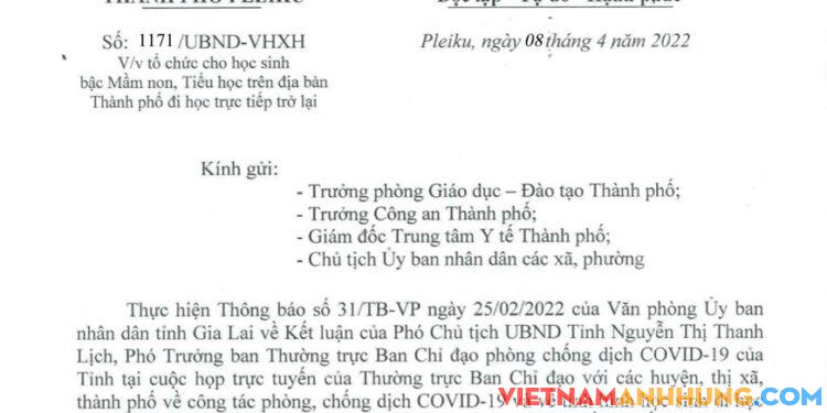 PLEIKU: HỌC SINH BẬC MẦM NON, TIỂU HỌC ĐI HỌC TỪ NGÀY 12/4