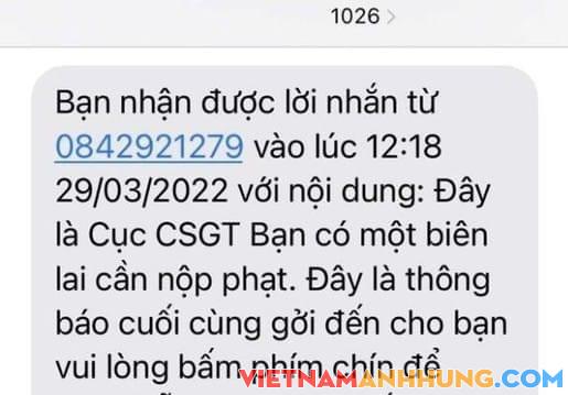 Giả mạo Cục Cảnh sát giao thông nhắn tin yêu cầu nộp tiền “phạt nguội”