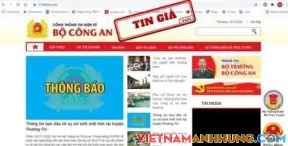 Cảnh báo hoạt động giả mạo website của Bộ Công an để lừa đảo, chiếm đoạt tài sản