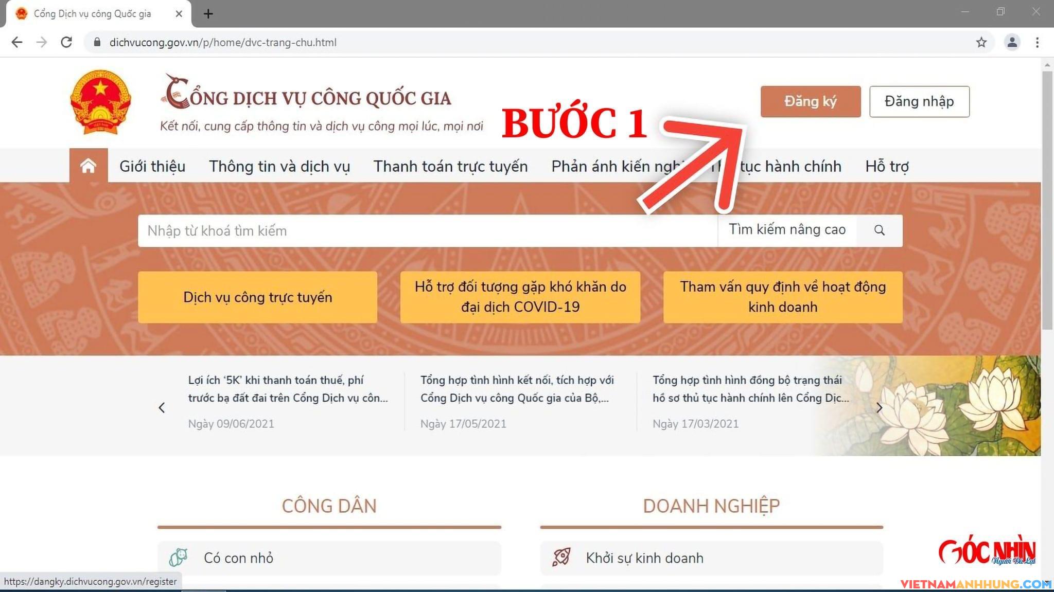 Hướng dẫn đăng ký tài khoản trên Cổng dịch vụ công quốc gia
