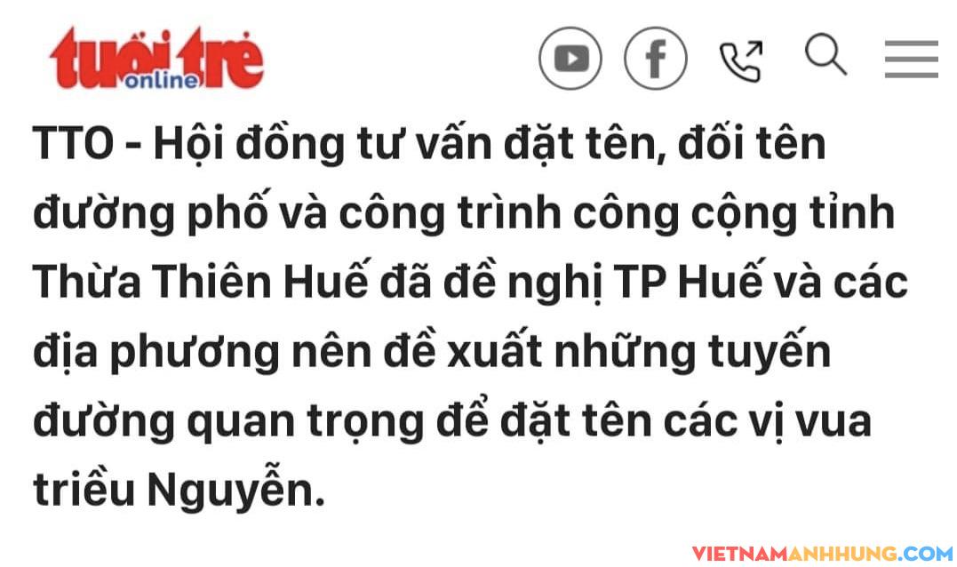 ĐỀ NGHỊ THỪA THIÊN – HUẾ KHÔNG ĐẶT TÊN ĐƯỜNG CÁC VỊ VUA BÁN NƯỚC TRIỀU NGUYỄN!
